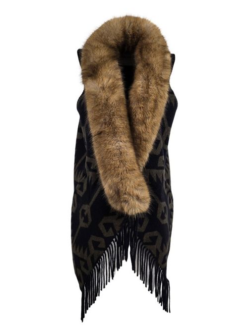 cappotto donna con eco-pelliccia blu Bazar deluxe | S1122-2657268